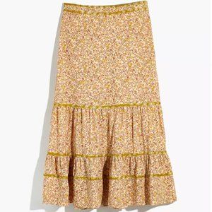 Print-Mix Tiered Midi Skirt in Blossoming Vines